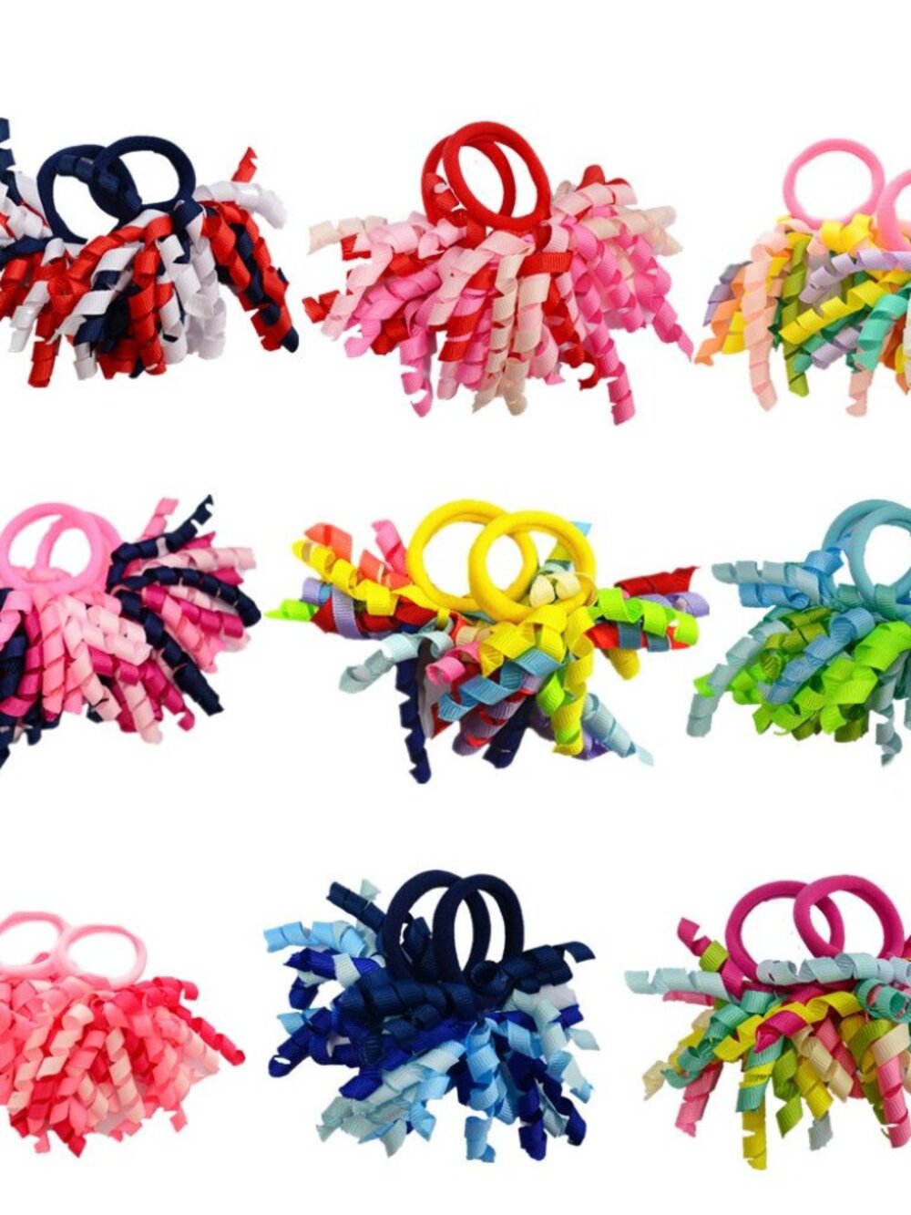 Pack of 18 Mix Color Boutique Girls' Curly Korker Bow Hair Ties